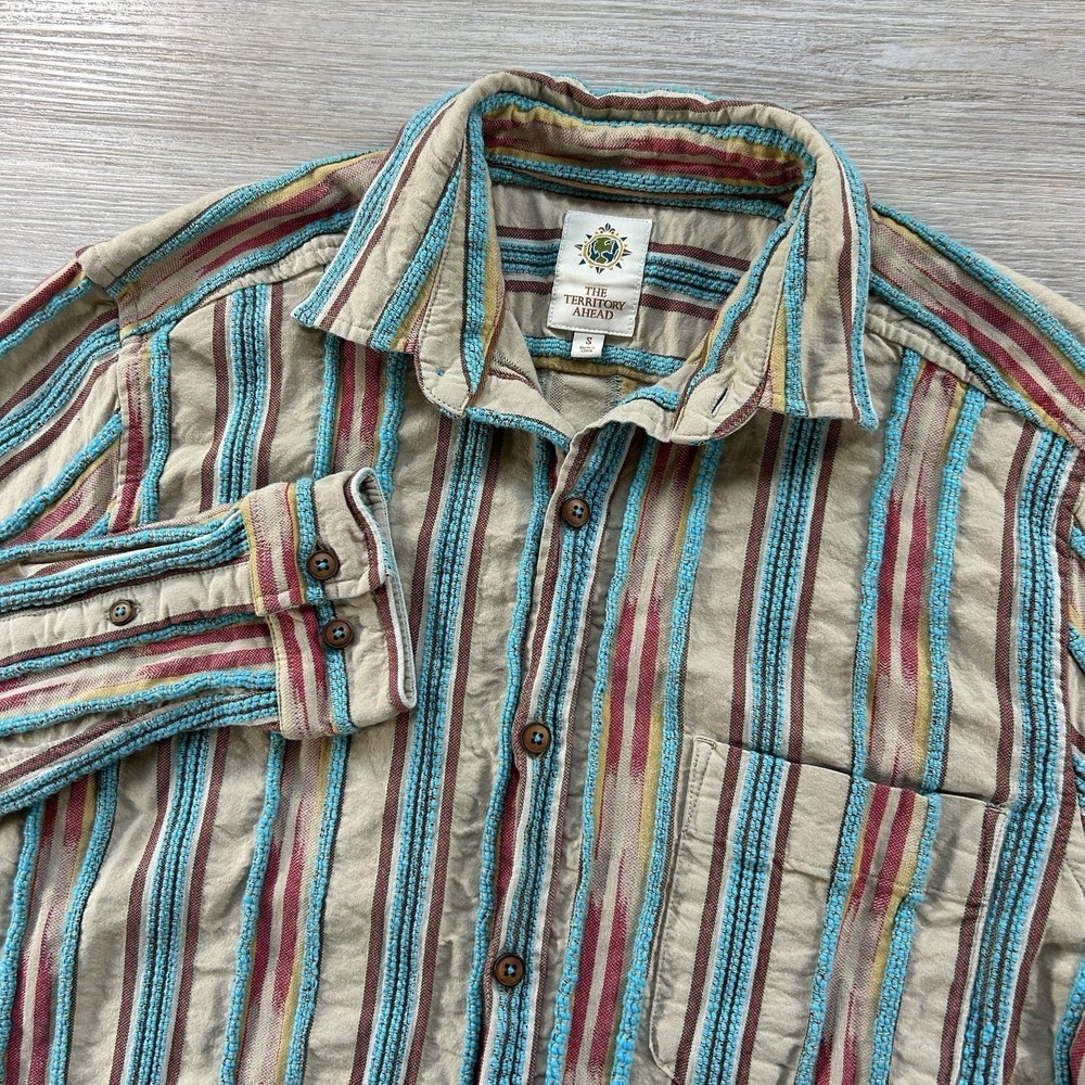 VTG The Territory Ahead Small Teal Aztec Striped Textured Button Up Shirt